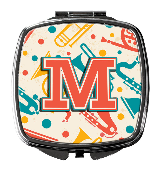 Letter M Retro Teal Orange Musical Instruments Initial Compact Mirror