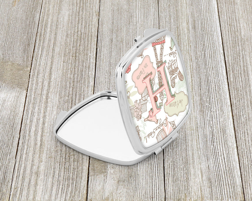 Letter H Love in Paris Pink Compact Mirror CJ2002-HSCM by Caroline's Treasures