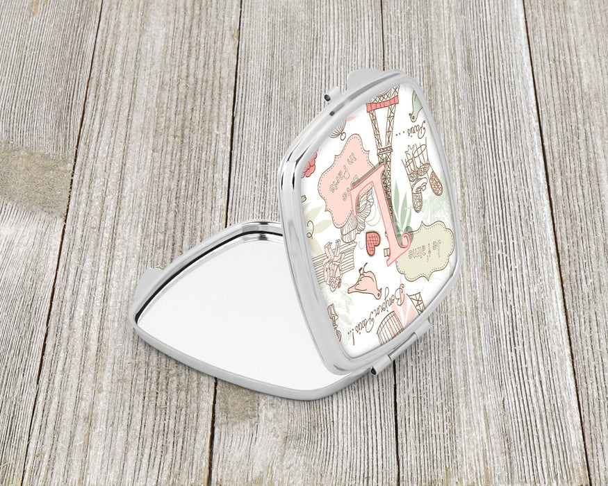 Letter L Love in Paris Pink Compact Mirror