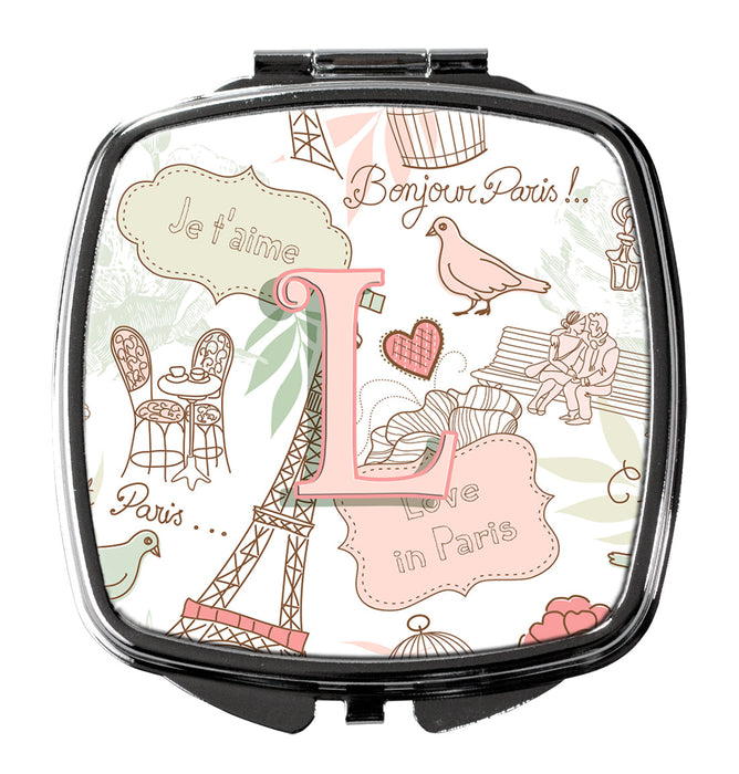 Letter L Love in Paris Pink Compact Mirror