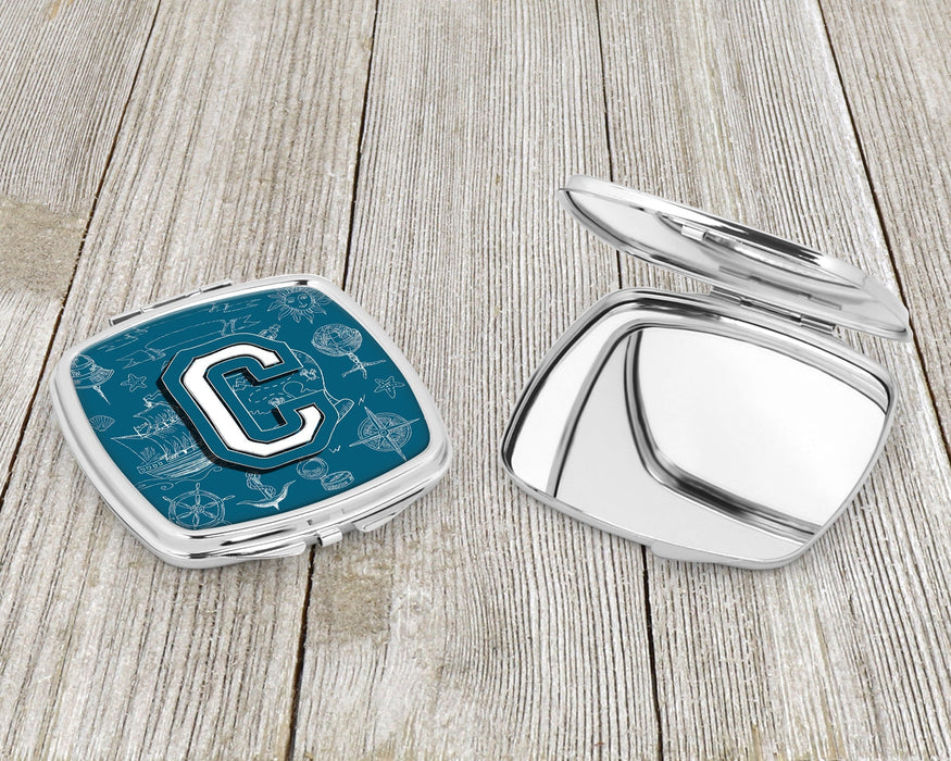 Letter C Sea Doodles Initial Alphabet Compact Mirror CJ2014-CSCM by Caroline's Treasures