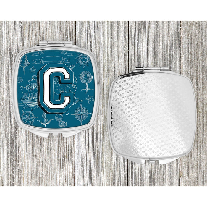 Letter C Sea Doodles Initial Alphabet Compact Mirror CJ2014-CSCM by Caroline's Treasures