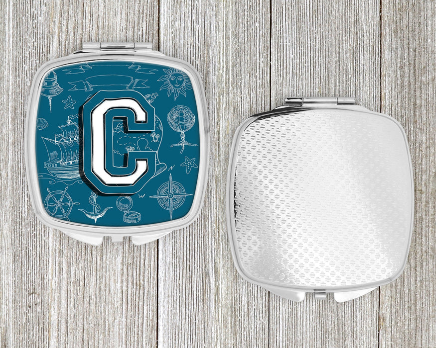 Letter C Sea Doodles Initial Alphabet Compact Mirror CJ2014-CSCM by Caroline's Treasures