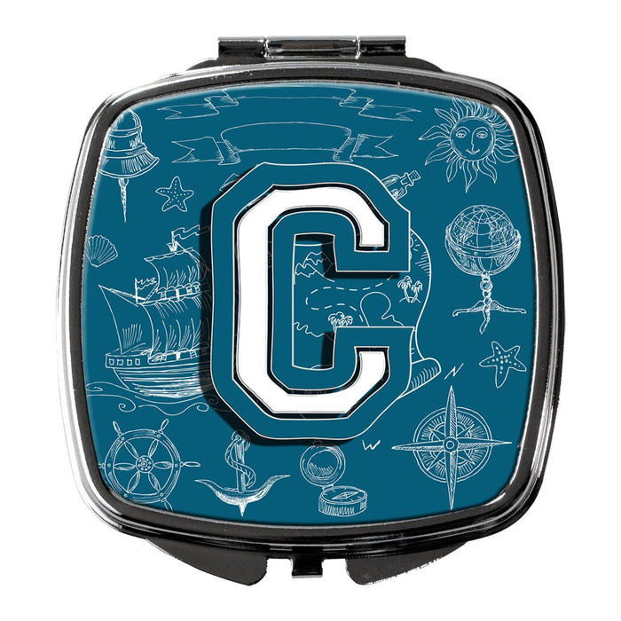 Letter C Sea Doodles Initial Alphabet Compact Mirror CJ2014-CSCM by Caroline's Treasures