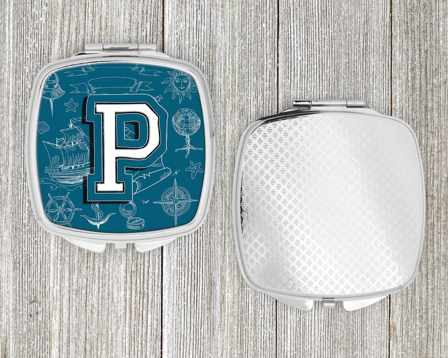 Letter P Sea Doodles Initial Alphabet Compact Mirror CJ2014-PSCM by Caroline's Treasures