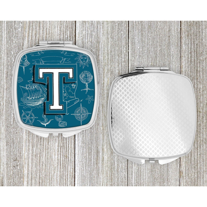 Letter T Sea Doodles Initial Alphabet Compact Mirror CJ2014-TSCM by Caroline's Treasures