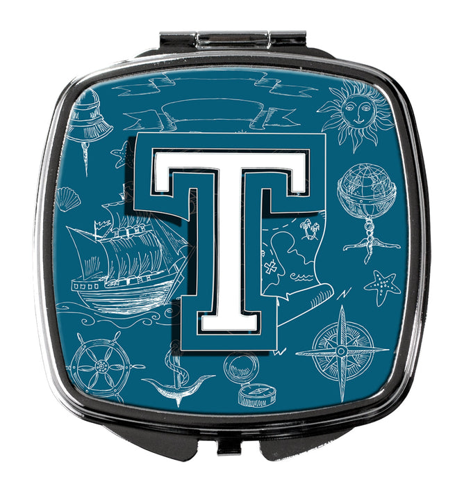 Letter T Sea Doodles Initial Alphabet Compact Mirror CJ2014-TSCM by Caroline's Treasures