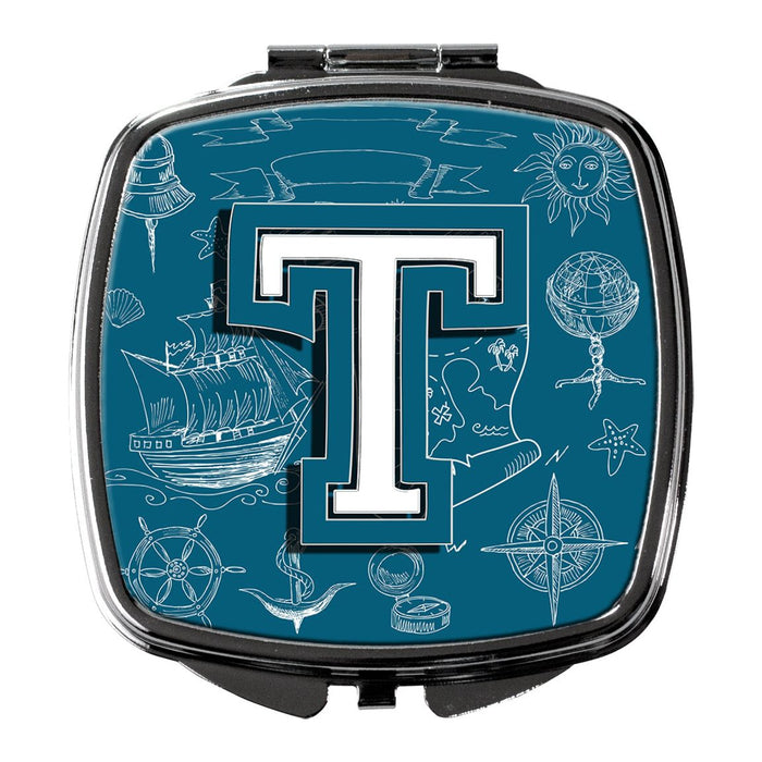 Letter T Sea Doodles Initial Alphabet Compact Mirror CJ2014-TSCM by Caroline's Treasures