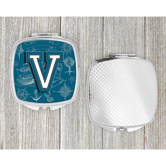 Letter V Sea Doodles Initial Alphabet Compact Mirror CJ2014-VSCM by Caroline's Treasures