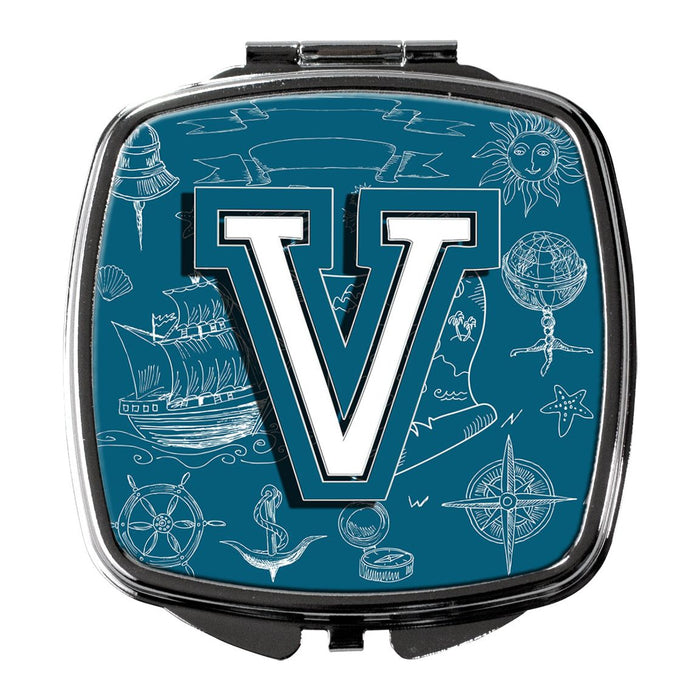 Letter V Sea Doodles Initial Alphabet Compact Mirror CJ2014-VSCM by Caroline's Treasures