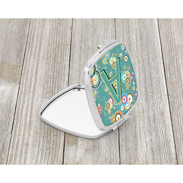 Letter A Circle Circle Teal Initial Alphabet Compact Mirror