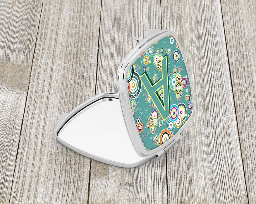 Letter A Circle Circle Teal Initial Alphabet Compact Mirror