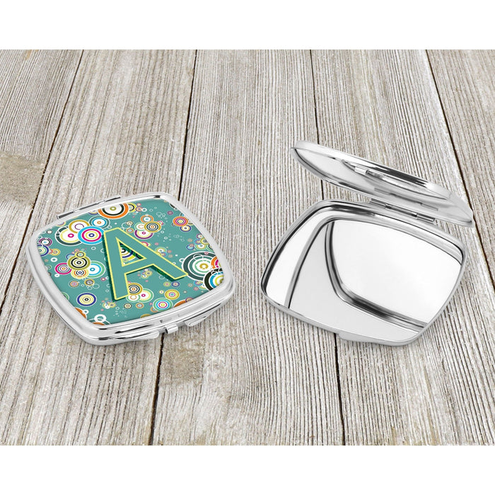 Letter A Circle Circle Teal Initial Alphabet Compact Mirror