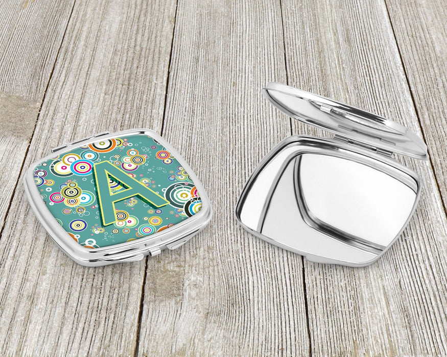 Letter A Circle Circle Teal Initial Alphabet Compact Mirror