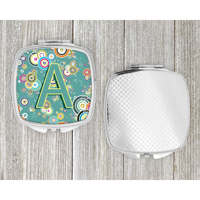 Letter A Circle Circle Teal Initial Alphabet Compact Mirror