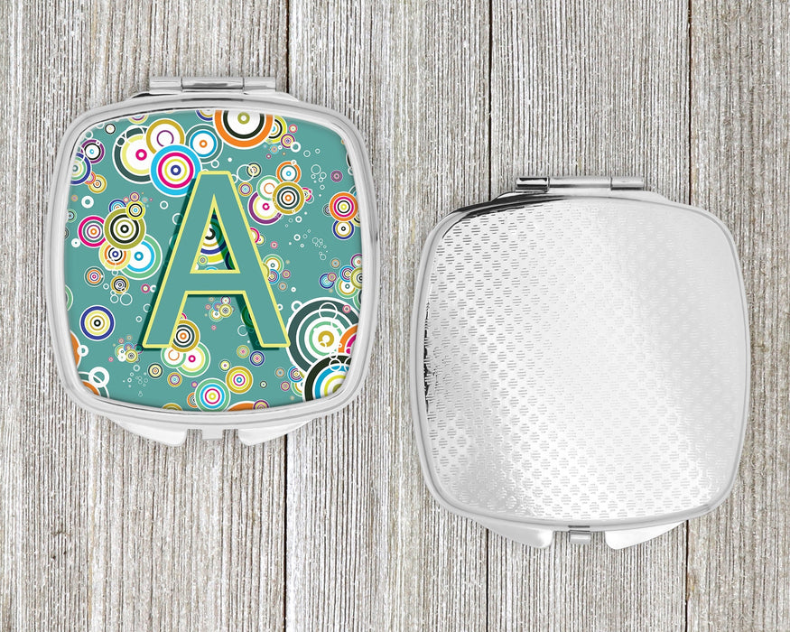 Letter A Circle Circle Teal Initial Alphabet Compact Mirror