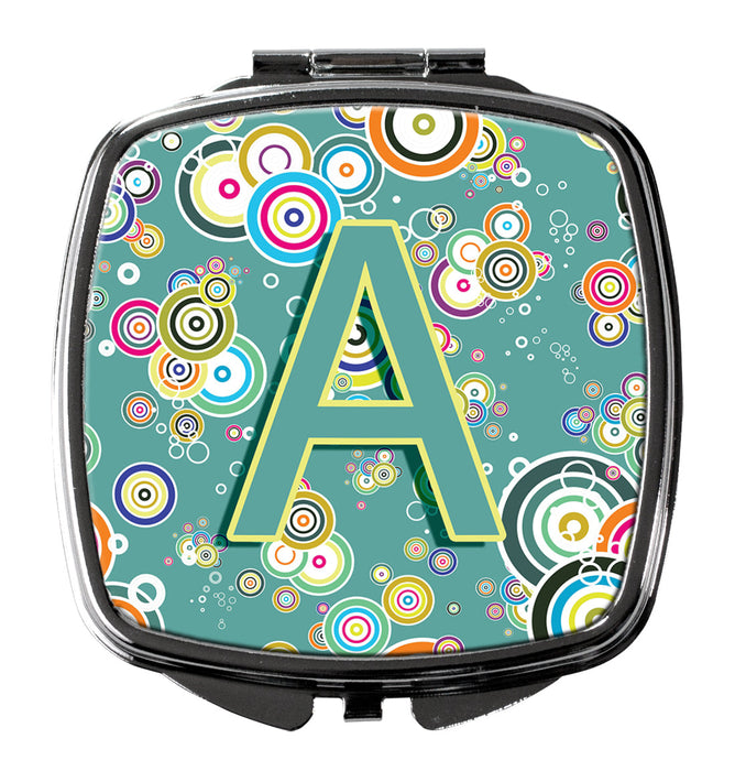 Letter A Circle Circle Teal Initial Alphabet Compact Mirror