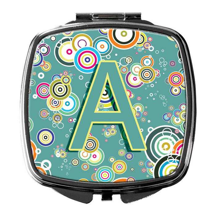 Letter A Circle Circle Teal Initial Alphabet Compact Mirror