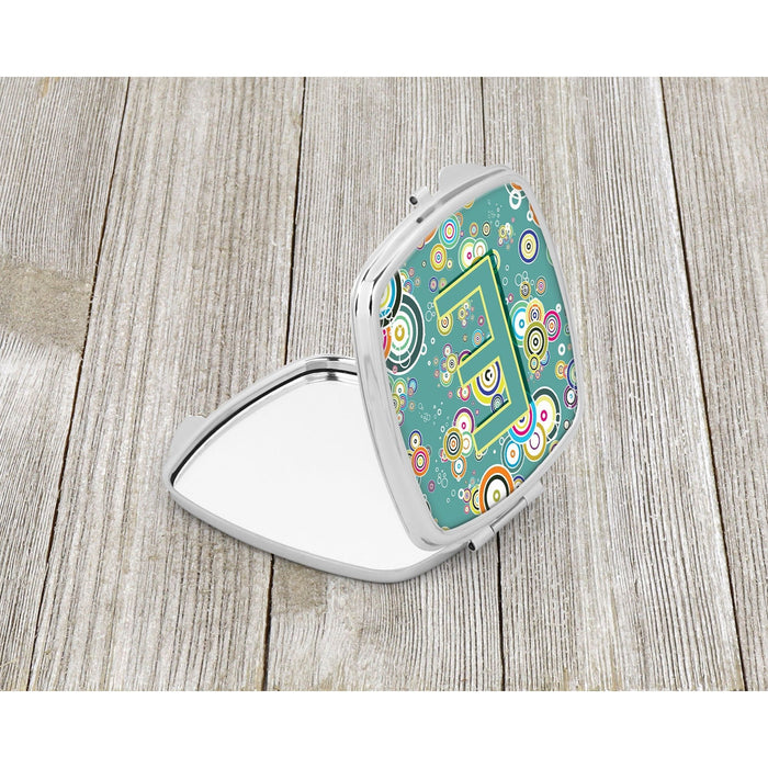 Circle Teal Initial Alphabet Compact Mirror