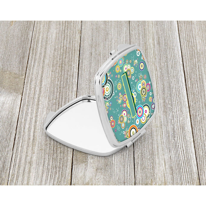 Letter I Circle Circle Teal Initial Alphabet Compact Mirror CJ2015-ISCM by Caroline's Treasures