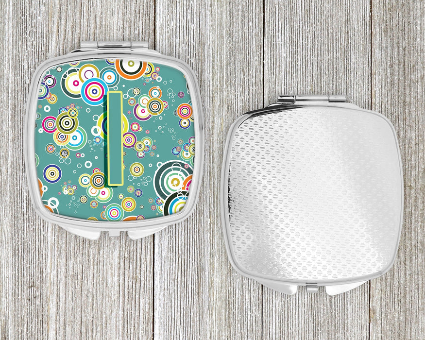 Letter I Circle Circle Teal Initial Alphabet Compact Mirror CJ2015-ISCM by Caroline's Treasures