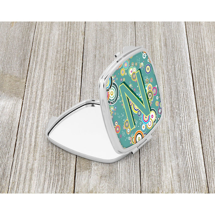 Letter N Circle Circle Teal Initial Alphabet Compact Mirror CJ2015-NSCM by Caroline's Treasures