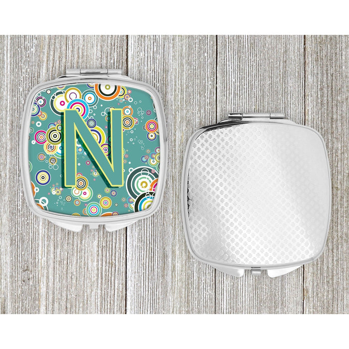 Letter N Circle Circle Teal Initial Alphabet Compact Mirror CJ2015-NSCM by Caroline's Treasures