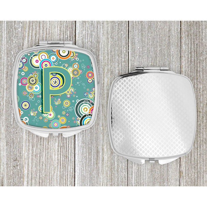 Letter P Circle Circle Teal Initial Alphabet Compact Mirror CJ2015-PSCM by Caroline's Treasures