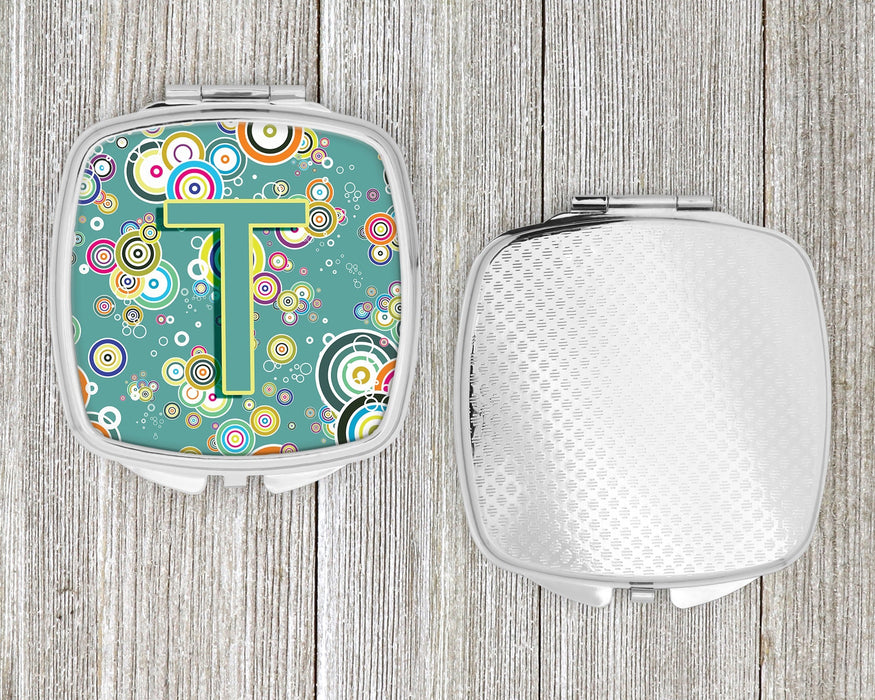 Letter T Circle Circle Teal Initial Alphabet Compact Mirror