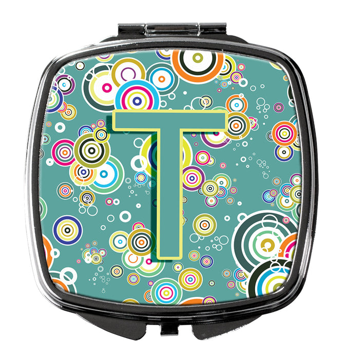 Letter T Circle Circle Teal Initial Alphabet Compact Mirror