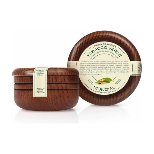 Mondial Green Tobacco Shaving Cream In Wood Bowl 140 ml
