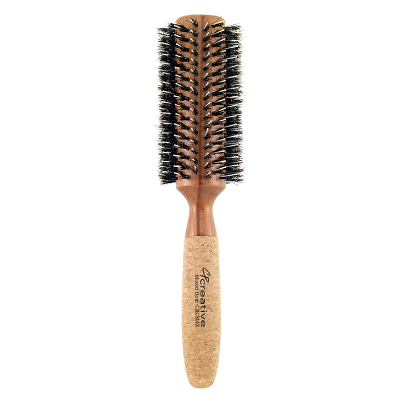 Creative Pro Hair Tools Eco-Friendly Birchwood and Cork Mixed Boar Bristle Round Hair Brush Hair Brush