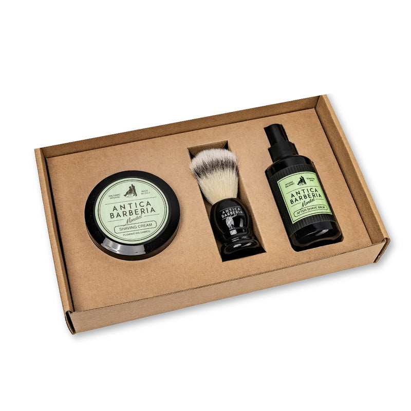 Antica Barberia Mondial US Balsamic Classic Shaving Gift Box: Brush + Aftershave Balm + Shaving Cream Gift Set