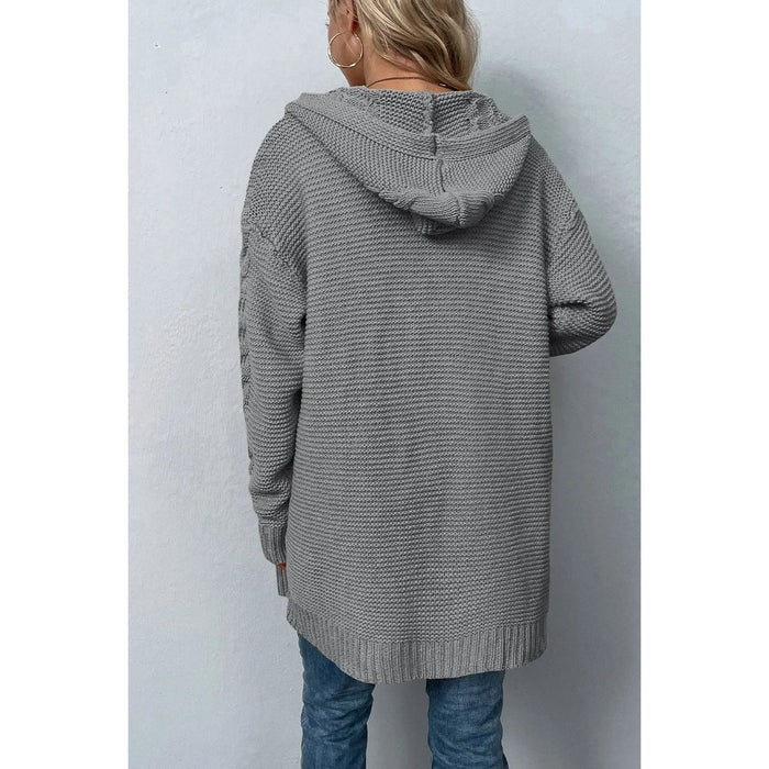 Cable-Knit Dropped Shoulder Hooded Cardigan