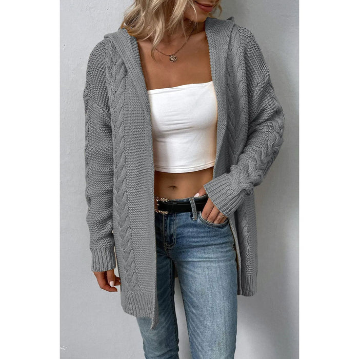 Cable-Knit Dropped Shoulder Hooded Cardigan