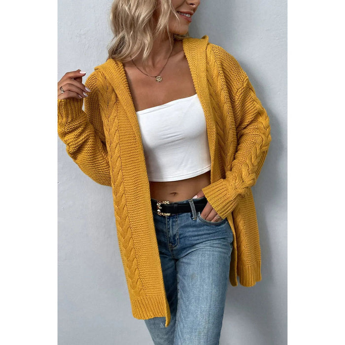 Cable-Knit Dropped Shoulder Hooded Cardigan