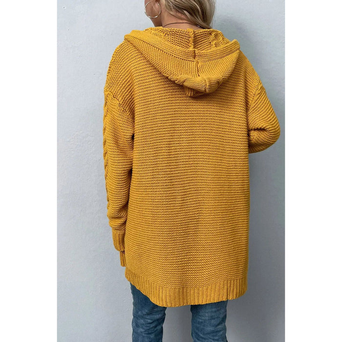 Cable-Knit Dropped Shoulder Hooded Cardigan