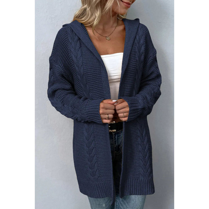 Cable-Knit Dropped Shoulder Hooded Cardigan