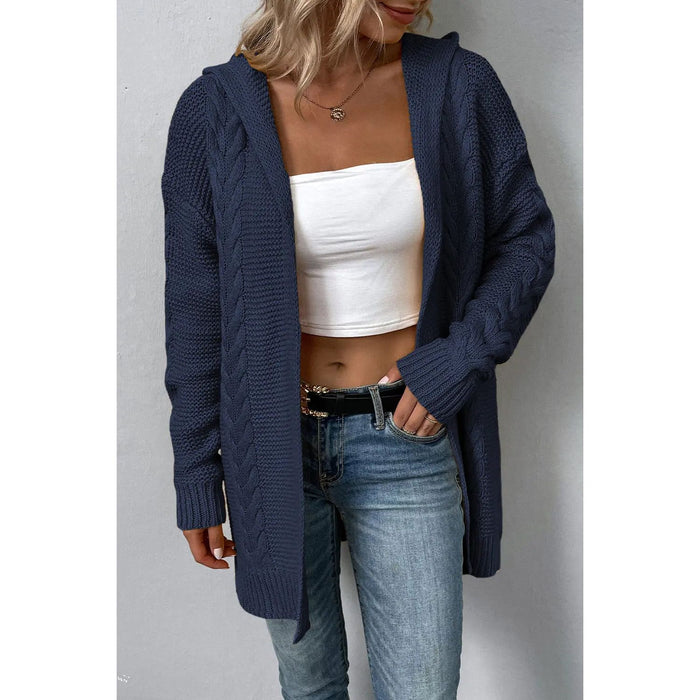 Cable-Knit Dropped Shoulder Hooded Cardigan