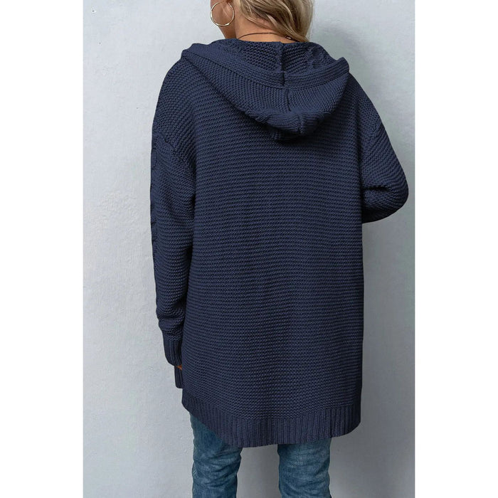 Cable-Knit Dropped Shoulder Hooded Cardigan