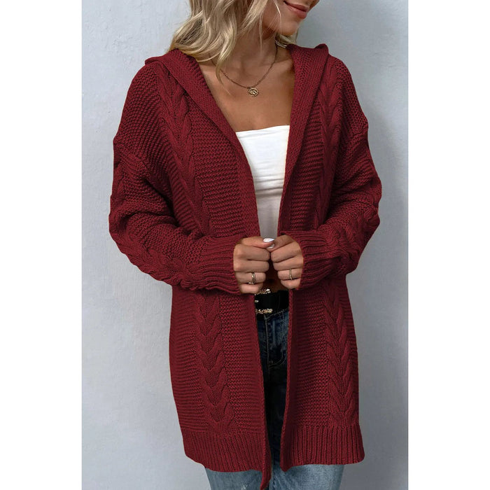 Cable-Knit Dropped Shoulder Hooded Cardigan