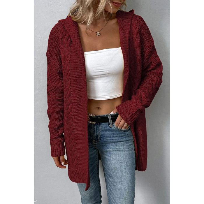 Cable-Knit Dropped Shoulder Hooded Cardigan