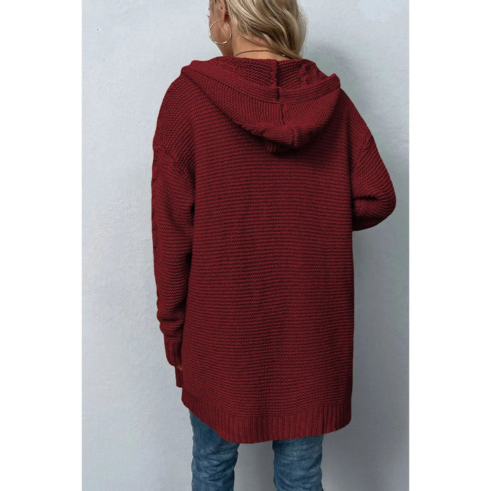 Cable-Knit Dropped Shoulder Hooded Cardigan