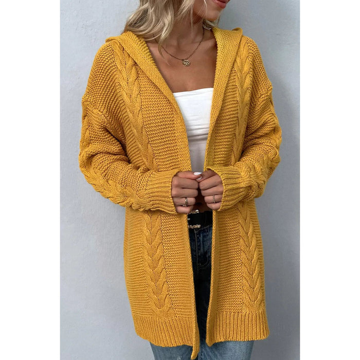 Cable-Knit Dropped Shoulder Hooded Cardigan