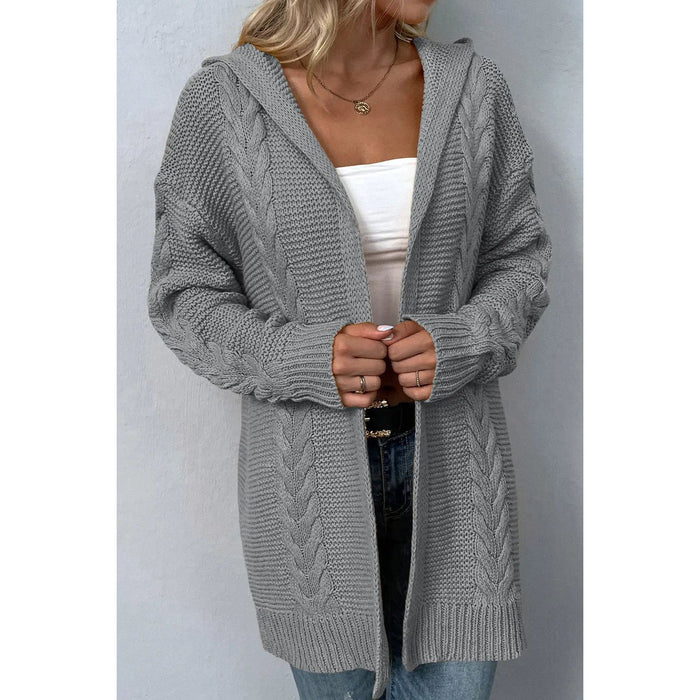 Cable-Knit Dropped Shoulder Hooded Cardigan