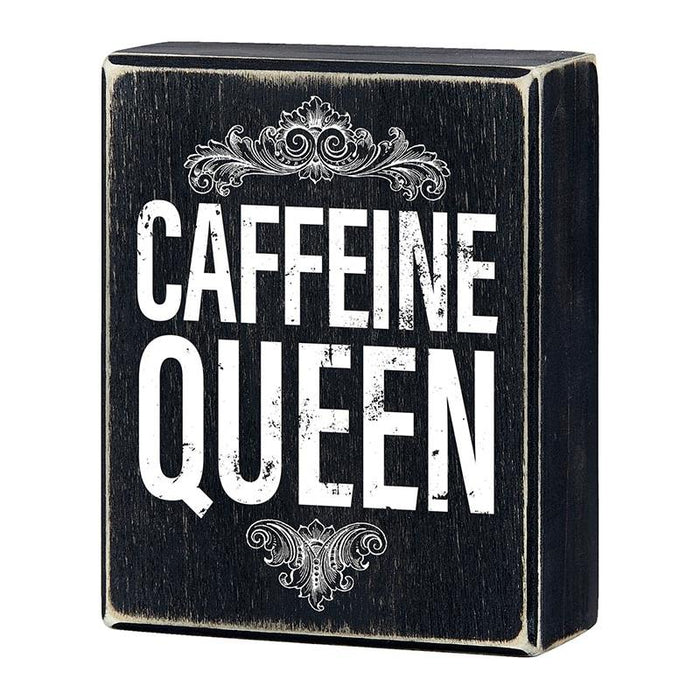 The Bullish Store - Caffeine Queen Box Sign In Black | Funny Rustic Wall Wooden Box Sign Decor