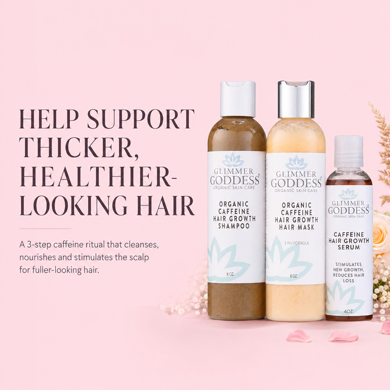 Glimmer Goddess® Organic Skin Care Organic Caffeine Hair Growth System – 3-Step Treatment Set Hair Growth Misty Rose