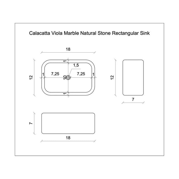 Calacatta Viola Marble Rectangular Wall-mount Bathroom Sink (W)12" (W)18" (H)7"