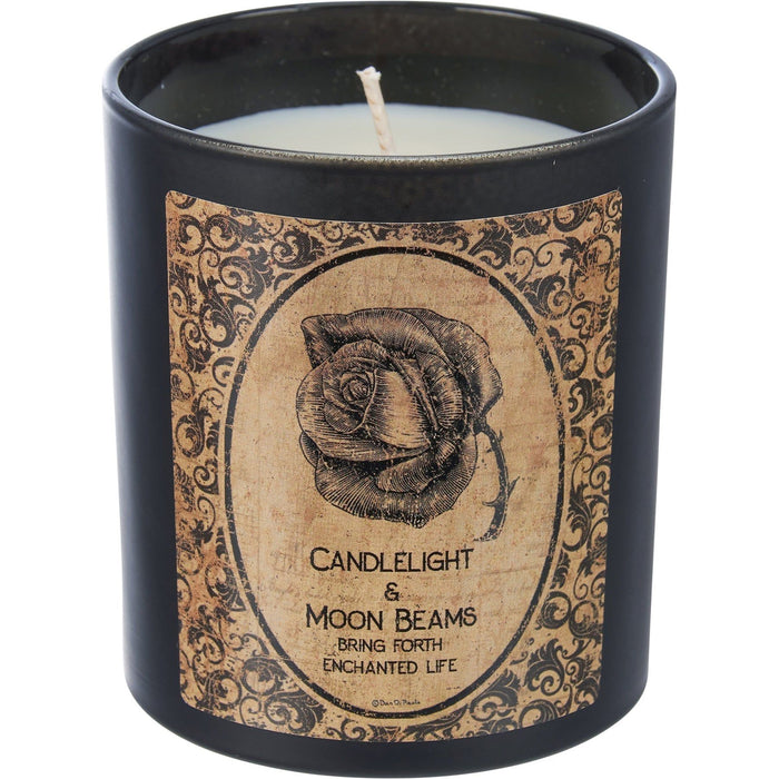 The Bullish Store - Candlelight & Moon Beams Jar Candle | Rose In Frosted Black Glass | 35Hrs Burn Time