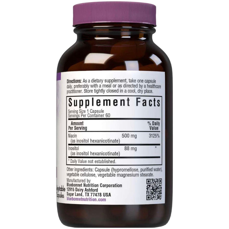 Bluebonnet Bluebonnet Flush Free Niacin 500 mg 60 Vegetable Capsules Dietary Supplements